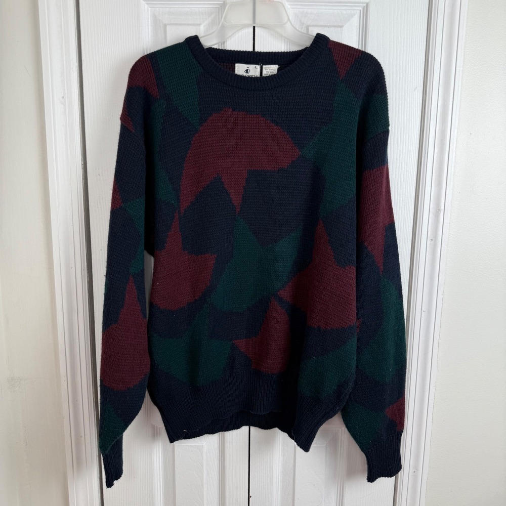 Vintage Jockey Geometric‎ Wool Blend Sweater 80s 90s Abstract Grunge L
